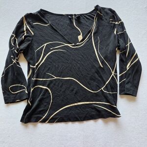 Ellen Tracy Black and Cream Swirl Long Sleeve Top